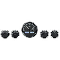 Universal Round MHX Analog Gauge Set of Five (Metric) Black Alloy Face, White Display