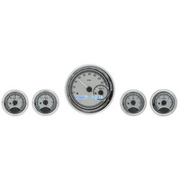 Universal Round MHX Analog Gauge Set of Five (Metric) Silver Alloy Face, White Display