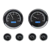 Universal Round MHX Analog Gauge Set of Six (Metric) Black Alloy Face, Blue Display