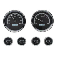 Universal Round MHX Analog Gauge Set of Six (Metric) Black Alloy Face, White Display