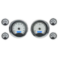 Universal Round MHX Analog Gauge Set of Six (Metric) Silver Alloy Face, Blue Display