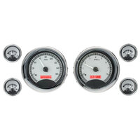 Universal Round MHX Analog Gauge Set of Six (Metric) Silver Alloy Face, Red Display