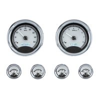 Universal Round MHX Analog Gauge Set of Six (Metric) Silver Alloy Face, White Display