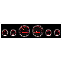 Universal 6 Round Gauge Kit (Metric) Black Alloy Face, Red Display