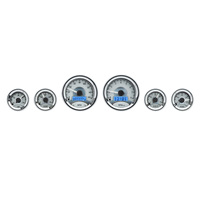 Universal 6 Round Gauge Kit (Metric) Silver Alloy Face, Blue Display