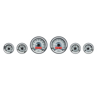 Universal 6 Round Gauge Kit (Metric) Silver Alloy Face, Red Display