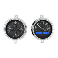 1951-52 Ford Pickup MHX Instruments (Metric) Black Alloy Face, Blue Display