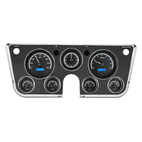 1967-72 Chevy/GMC Pickup MHX Instruments (Metric) w/Analog Clock - Black Alloy Face, Blue Display