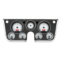 1967-72 Chevy/GMC Pickup MHX Instruments (Metric) w/Analog Clock - Silver Alloy Face, Red Display