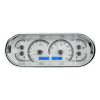 Universal 4.4" x 11.4" Rounded Rectangle Gauge Cluster - Silver Alloy Face, Blue Display