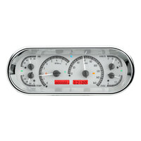 Universal 4.4" x 11.4" Rounded Rectangle Gauge Cluster - Silver Alloy Face, Red Display