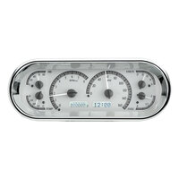 Universal 4.4" x 11.4" Rounded Rectangle Gauge Cluster - Silver Alloy Face, White Display