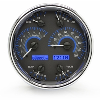 Universal Single 7" Round VHX Gauge - Carbon Fibre Face, Blue Display