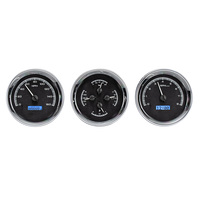 Universal 5.4" Round VHX Analog Gauge Trio - Black Alloy Face, Blue Display