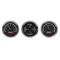 Universal 5.4" Round VHX Analog Gauge Trio - Black Alloy Face, Red Display