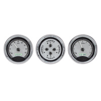 Universal 5.4" Round VHX Analog Gauge Trio - Silver Alloy Face, White Display