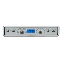 Universal 3.75" x 19.5" Rectangle VHX Analog Gauge Panel - Silver Alloy Face, Blue Display