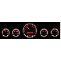 Universal 5 Round Gauge Kit - Black Alloy Face, Red Display