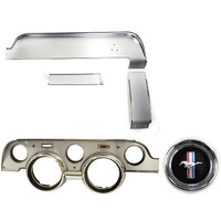 1967 Mustang Instrument Bezel & Dash Trim Kit - Deluxe Brushed Aluminum Finish with Emblem