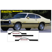 1970-75 Brazilian Maverick Side Wheel Well Stripe Kit w/ No Grabber Name In Stripe/No Marker Light Cutouts - Gloss Black