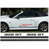 Mustang Lower Rocker Side Stripe Kit w/ '302 GT' Designation - White