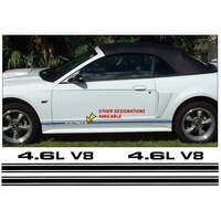 Mustang Lower Rocker Side Stripe Kit w/ '46L V8' Designation - Silver Metallic