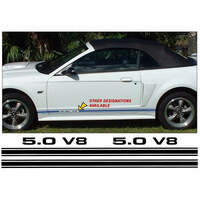 Mustang Lower Rocker Side Stripe Kit w/ '50 V8' Designation - Silver Metallic