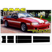 1987-93 Mustang Saac Hatchback w/ GT Raised Spoiler 10pc Dual Lemans Custom Stripe Kit - Black