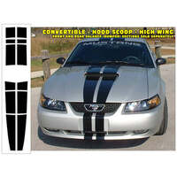 1999-04 Mustang GT Lemans Convertible Stripe Kit (Style 2 Hood) Black