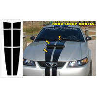 1999-03 Mustang V8 Dual Hood Stripes (Style 2 Hood) Black