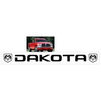 Dakota Windshield Decal w/ Logos / Dodge Name w/ Ram Heads (3.75 x 40) Silver Metallic