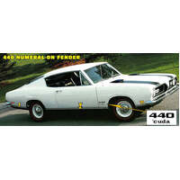 1969 Barracuda Lower Body Stripe & '440' Fender Decal Set w/ 'Cuda' Name - White