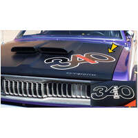 1971 Duster 340 Wedge Hood Decal - Black w/ Tomato Red Wedge Name