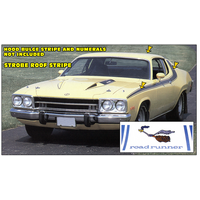 1973 Plymouth Roadrunner Sides & Roof Strobe Stripe Kit - Two Mirrors, Reflective Black