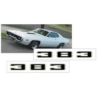 1971-72 Plymouth Roadrunner/GTX '383' Fender Decal Set - Black w/ White Reflective Outline