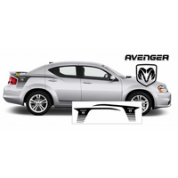 2008-14 Dodge Avenger Rear Quarter Hockey Fader Stripe Kit w/ Avenger Name & Ram Head Logo - Silver Metallic