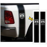 Dodge Dakota Truck Vertical Bed Stripe Kit w/ Dodge Ram Head Dakota Designation (Approx 85 Wide x 50 Tall) Silver Metallic