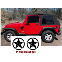 Jeep Distressed 4" Military Star Decal Set - Black