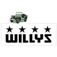 Jeep Willys w/ Stars Logo Decal (Size 3" Tall x 85" Long) Matt Black