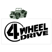 Willys Jeep 4 Wheel Drive Logo Decal (Size 25" Tall x 55" Long) Black