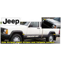 1987-88 Jeep Comanche Chief MJ Lower Side Stripes, Hood & Tailgate Letters - Matt Black