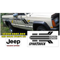 1987-90 Jeep MJ Sportruck 7' Long Bed Side Stripes & Tailgate Letters - Black