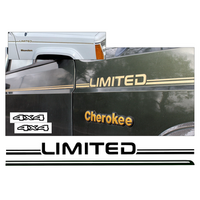 1990-96 Jeep Cherokee XJ Limited Stripe Kit w/ Names & 4X4 Quarter Decals - Gloss Black