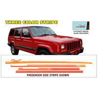 1993-97 Jeep Cherokee XJ Sport 4 Door Three Colour Stripe Kit - Bright Orange/Hugger Orange/Tomato Red