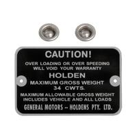 Gross Weight Tag for Holden HD HR Panel Van 34 CWTS