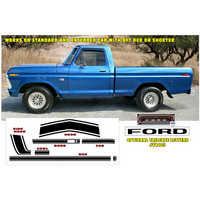 1973-79 Ford F100 Explorer Ranger XLT Truck Upper Body Side & Hood Stripe Kit - Black