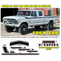 1973-79 Ford FSeries Crew Cab 4 Door Upper Body Side & Hood Stripe Kit - Black