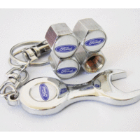 Tyre Valve Caps & Keyring Set Ford Oval White